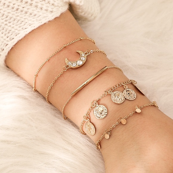 Jewelry - Curated Set of 5 Gold/Crystal Boho Bracelet Set